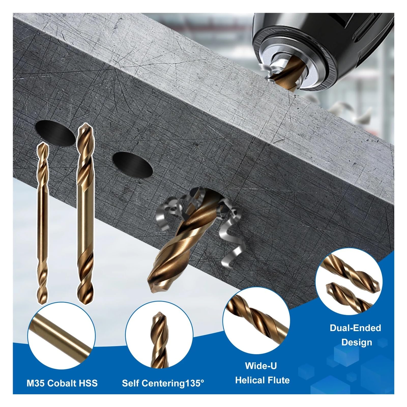 Punta elicoidale a doppia estremità rivestita in co M35 for foratura affilata in ghisa, acciaio inossidabile, metallo, legno Adatto per metalli e acciaio(6mm 10PCS)