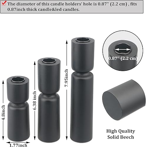 Miniatura 7 de MILIVIXAY Juego de 3 portavelas decorativo de madera, soporte para velas cónico, portavelas de madera de haya natural, mesa auxiliar, centros de
