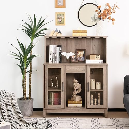 Miniatura 4 de LOKO Gabinete de bar de vinos, gabinete de licor con estante extraíble para vino, armario de almacenamiento de buffet de granja con estantes