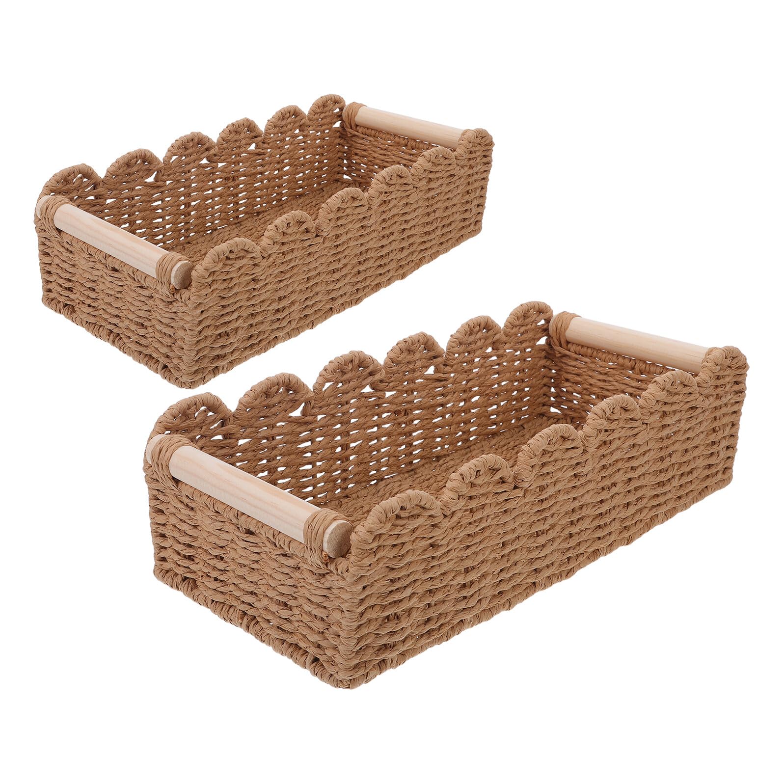 Cesta de Almacenamiento para Papel Higiénico con Borde Festoneado y Asas de Madera, Cesta Grande y Pequeña de Cuerda de Papel Tejida, Organizador Decorativo para Baño y Estante, 2
