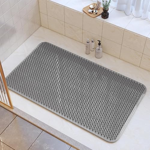 Miniatura 9 de Tapete de ducha antideslizante, tapete para bañera con ventosas y orificios de drenaje, secado rápido, suave en los pies, 16 x 27 pulgadas