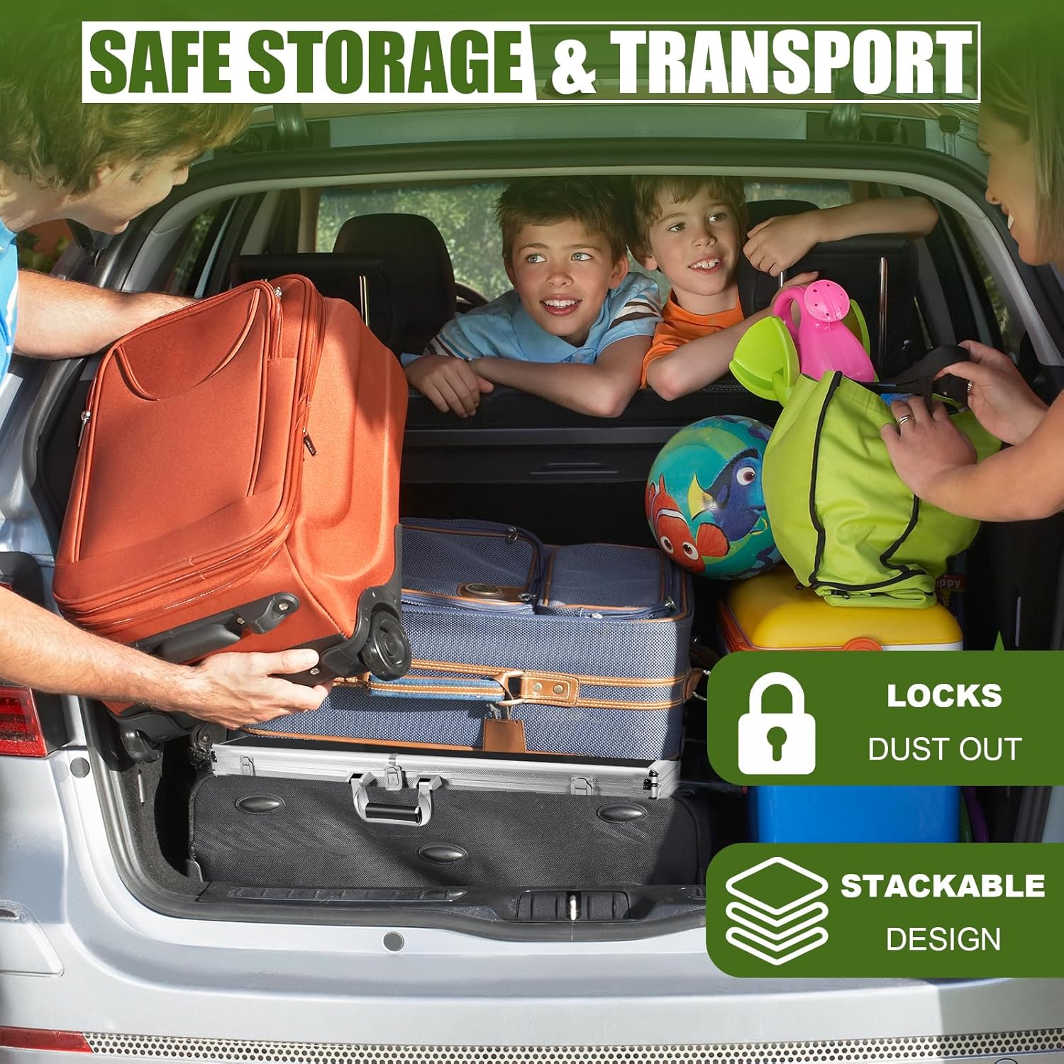 2 PCS Portable Aluminum Display Case for Trade Shows - 34" Collector's Showcase with Handle & Adjustable Lid - Card, Jewelry, Collectible Acrylic Protection