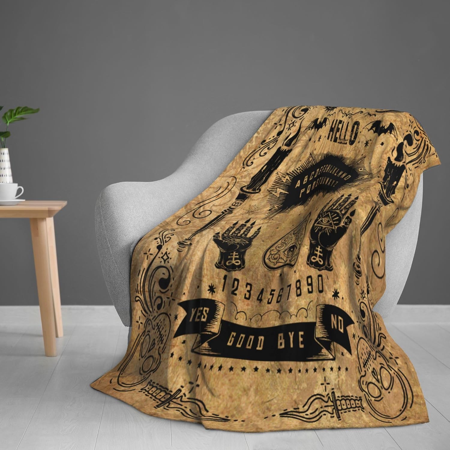 Ouija Board Blanket Gothic Witch Gift for Women Men Sun Moon Skull Horror Spooky Gifts for Halloween Decor Throw Blankets (Brown, 50"x40") - Image 6