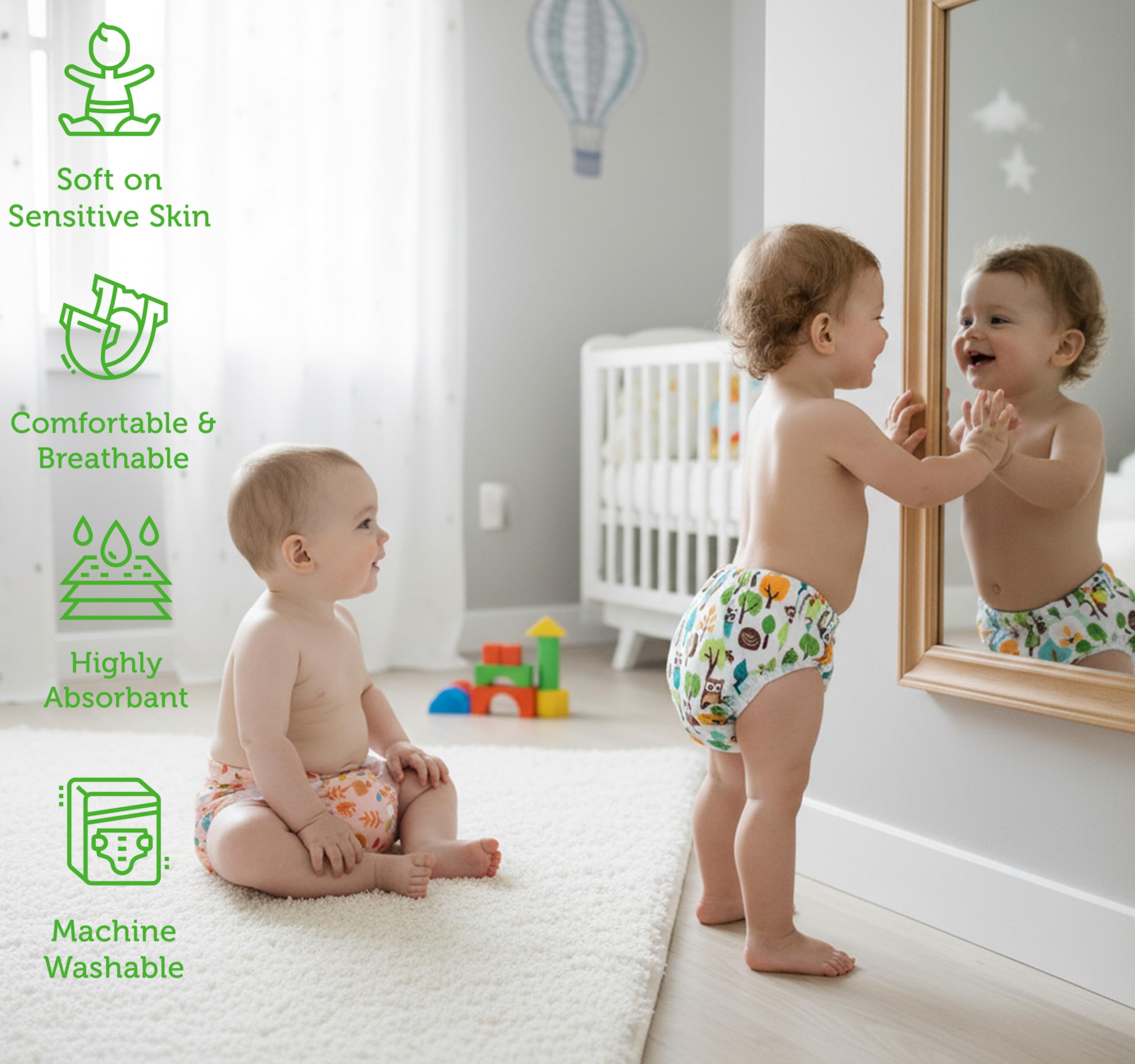 Set di 5 inserti assorbenti 4 strati Bambù 100% lavabili riutilizzabili per pannolini Confezione Regalo