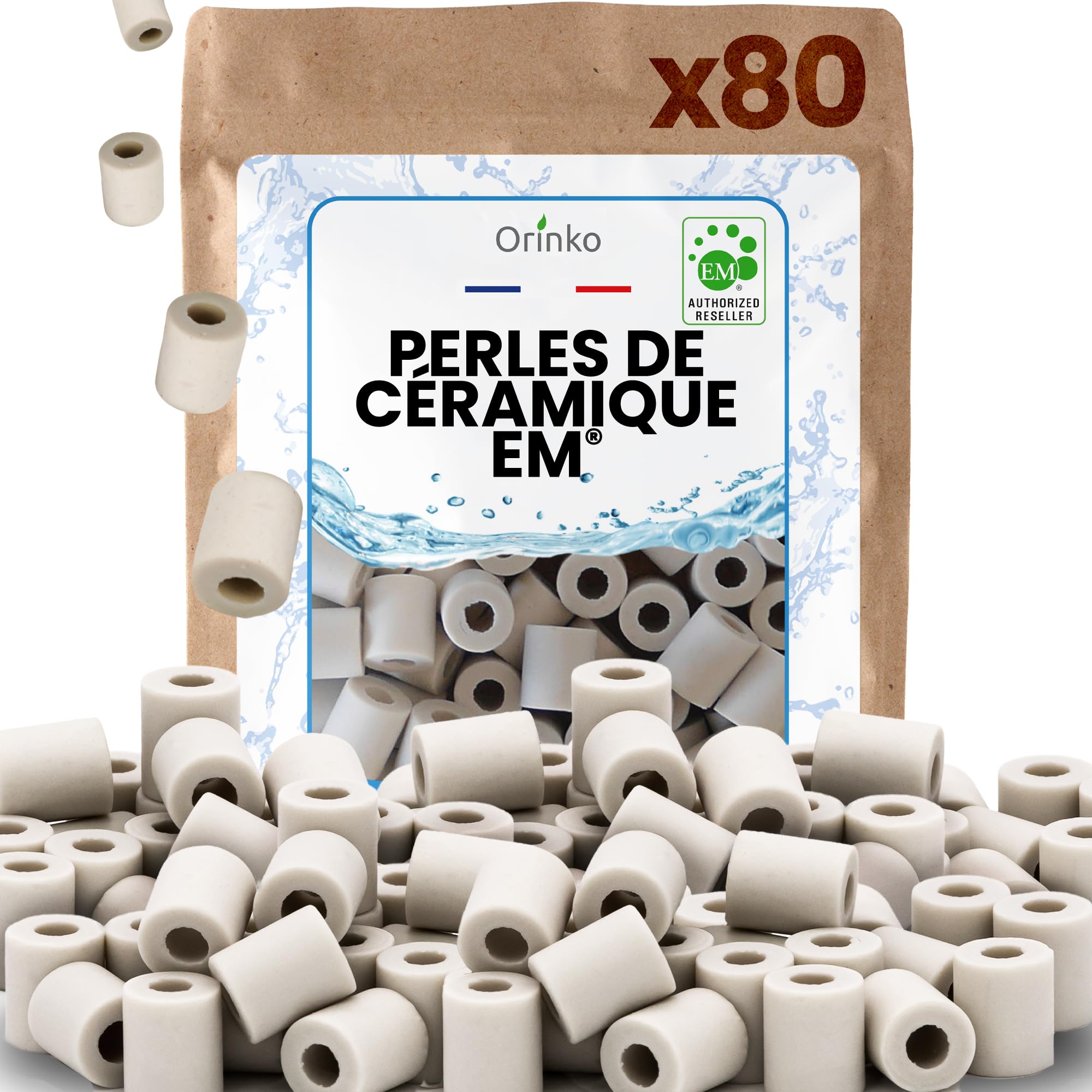 Perles de céramique EM x80 contre le calcaire dans la machine à laver et les carafes d'eau