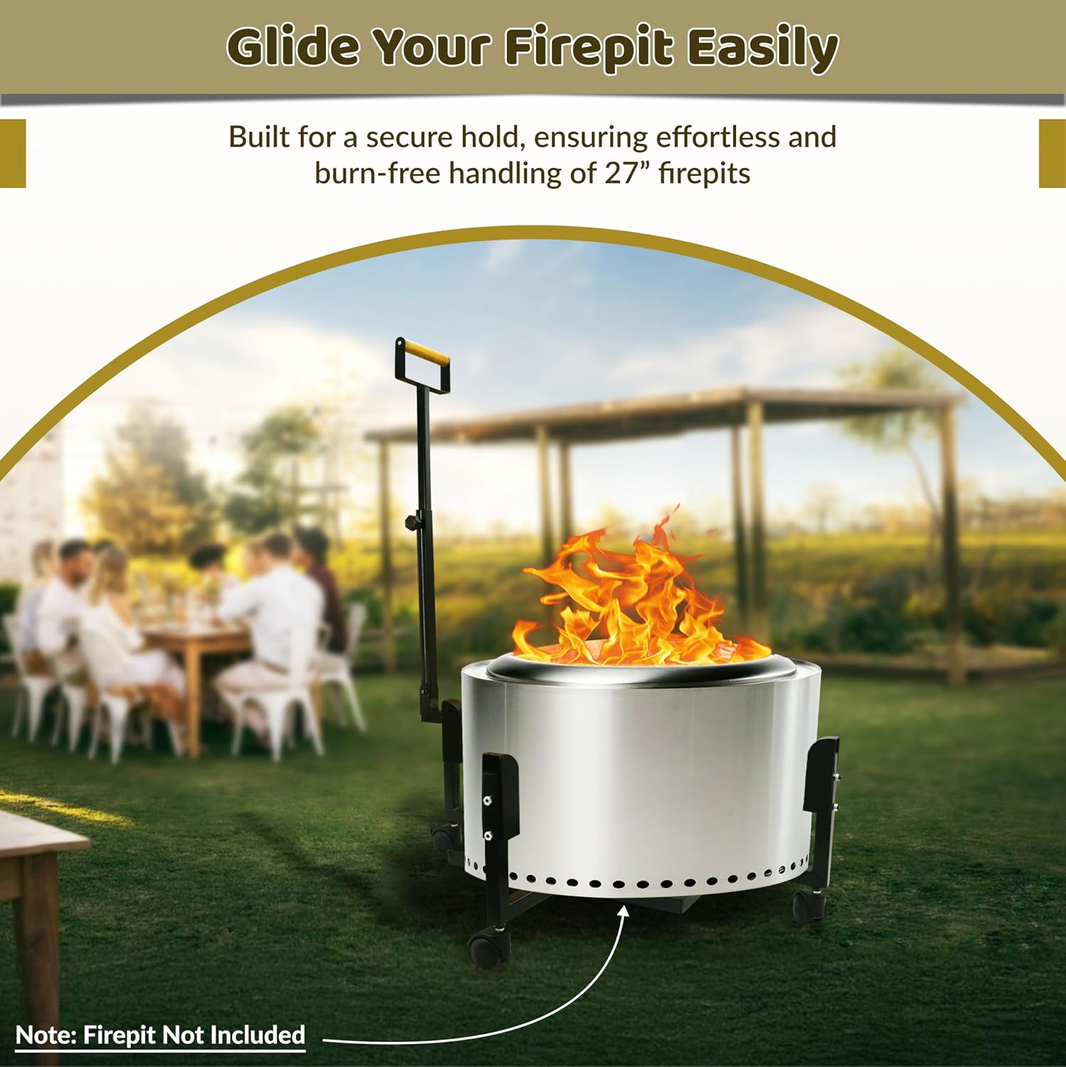 FEBTECH - 29.5" Portable Firepit Trolley Stand with Telescopic Handle - Solo Stove Accessories Compatible for Solo Stove Yukon and Other 27" Firepit - Features Support Arm for Easy Fire Pit Mobility