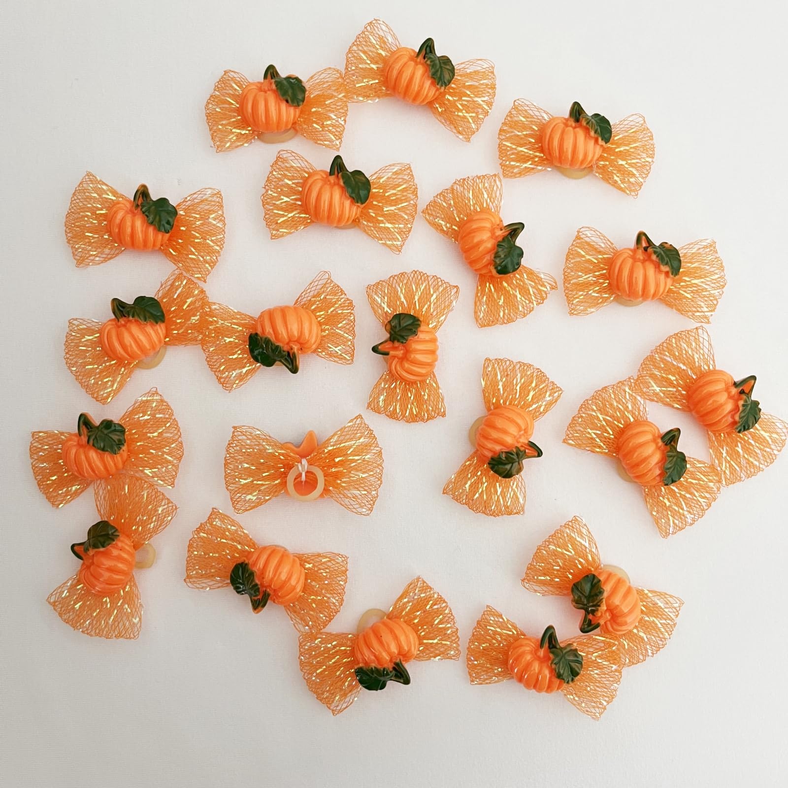 Hixixi 20 Pieces Pet Hair Bows for Dogs and Cats Shiny Pumpkin Design Hair Accessories with Elastic Bands for Halloween and Thanksgiving - Image 4