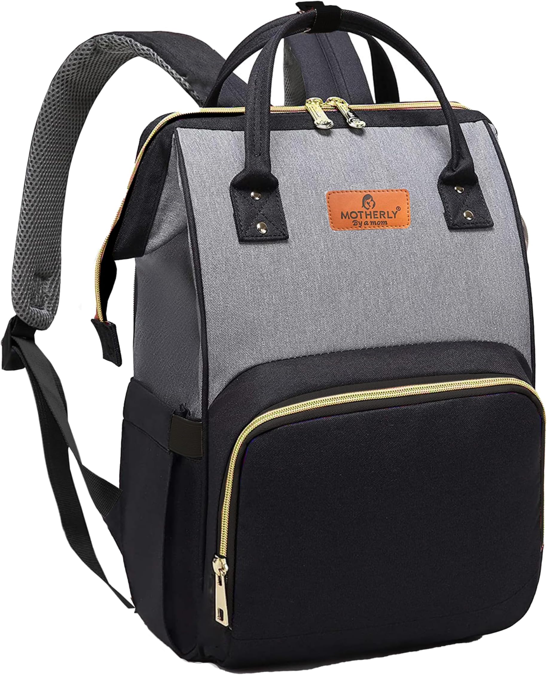 Motherly Crown Melange Fabric Diaper Bag for Mothers for Travel With Warranty | Spacious Diaper Bags for Mom | baby bag for mother travel | Maternity Bags for Mother and Baby(Black & Grey)