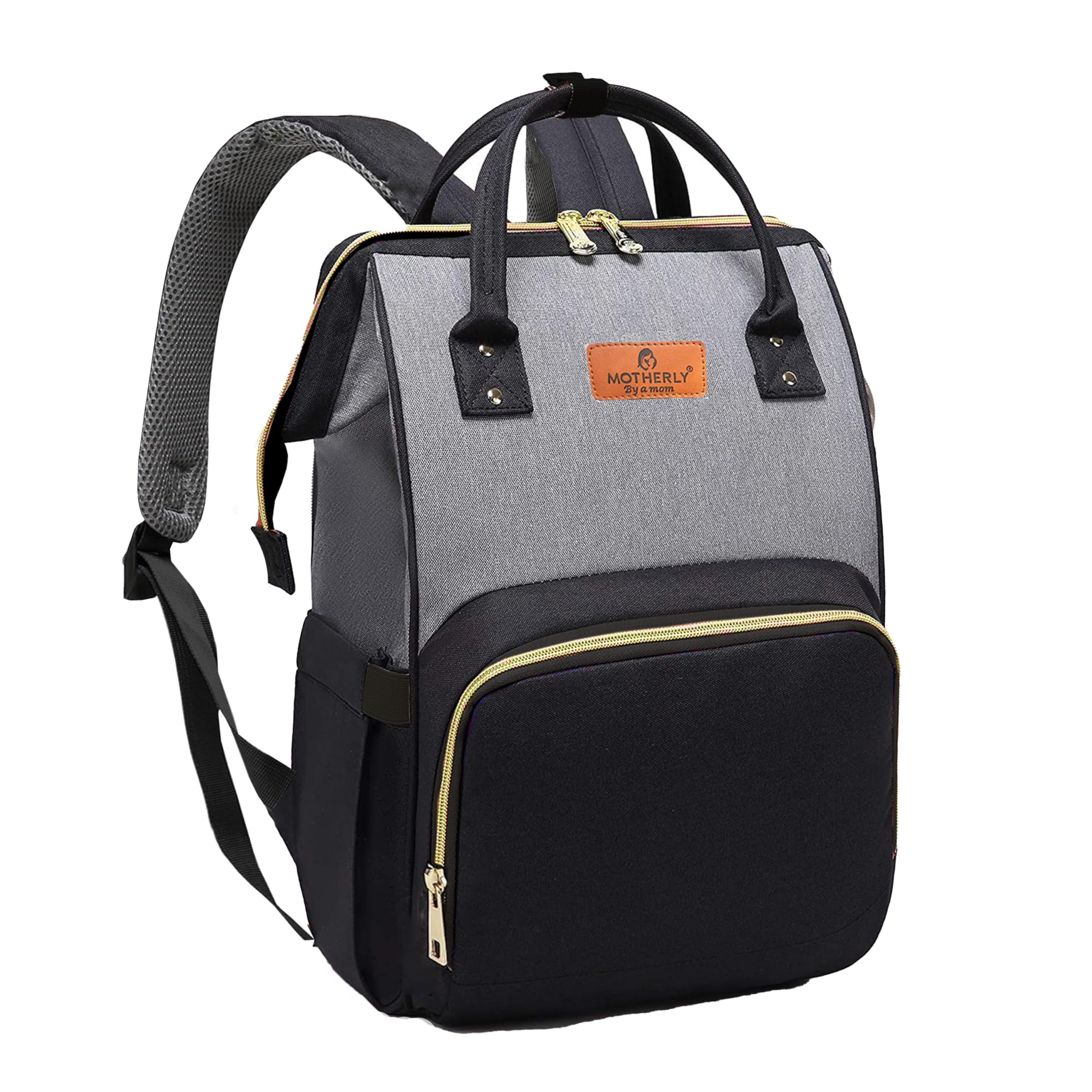 Motherly Crown Melange Fabric Diaper Bag for Mothers for Travel With Warranty | Spacious Diaper Bags for Mom | baby bag for mother travel | Maternity Bags for Mother and Baby(Black & Grey)