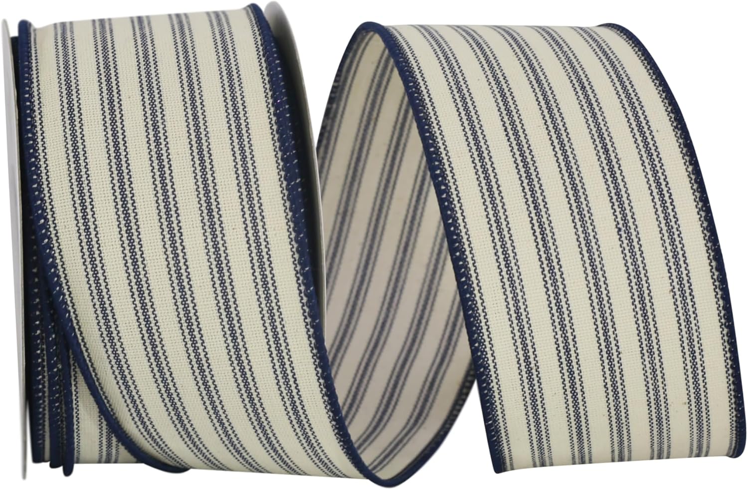 Reliant Ribbon Ticking Linen Stripe Wired Edge Ribbon, 1-1/2 Inch X 20 Yards, Red