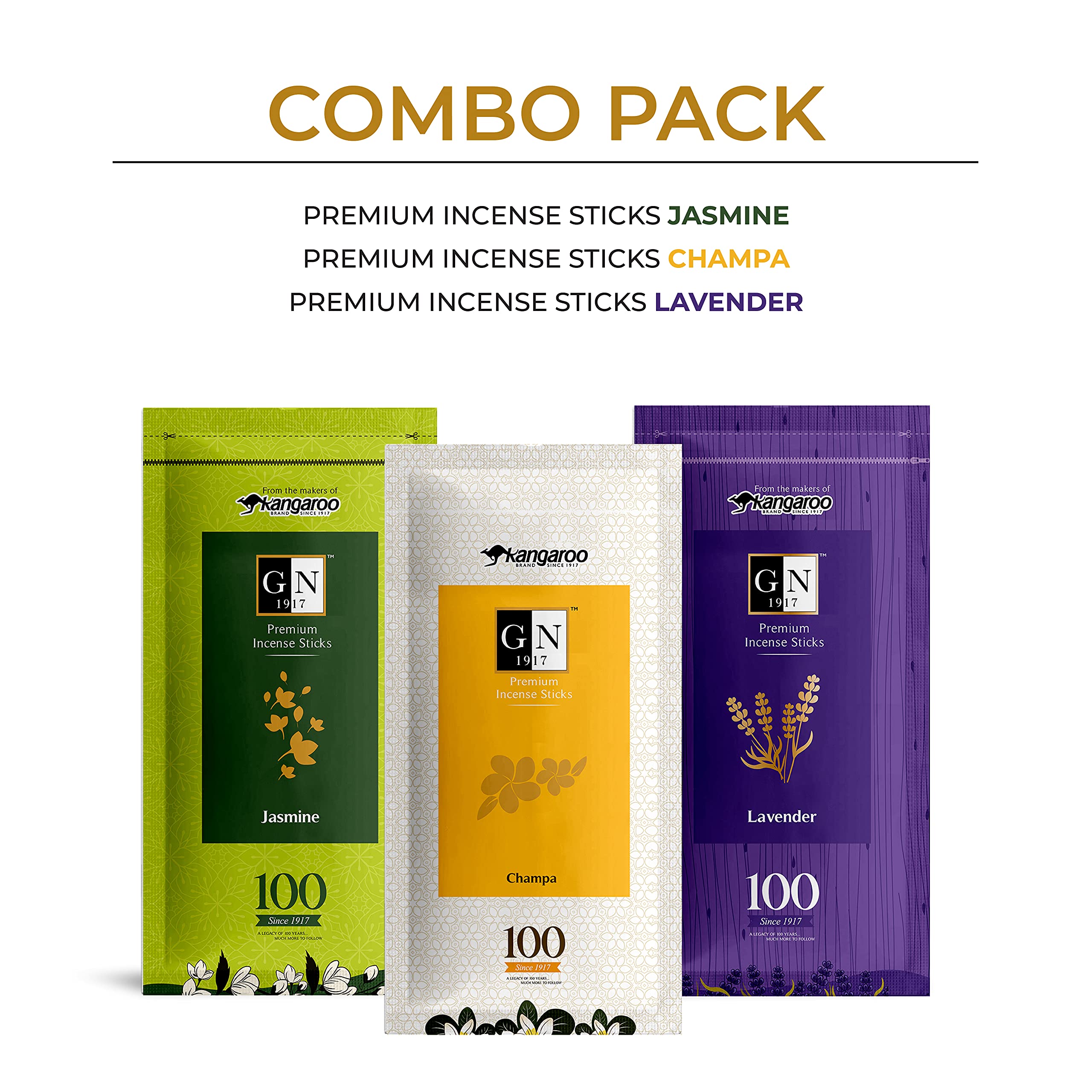 GN 1917 Premium Floral Incense Sticks Combo | Jasmine, Champa