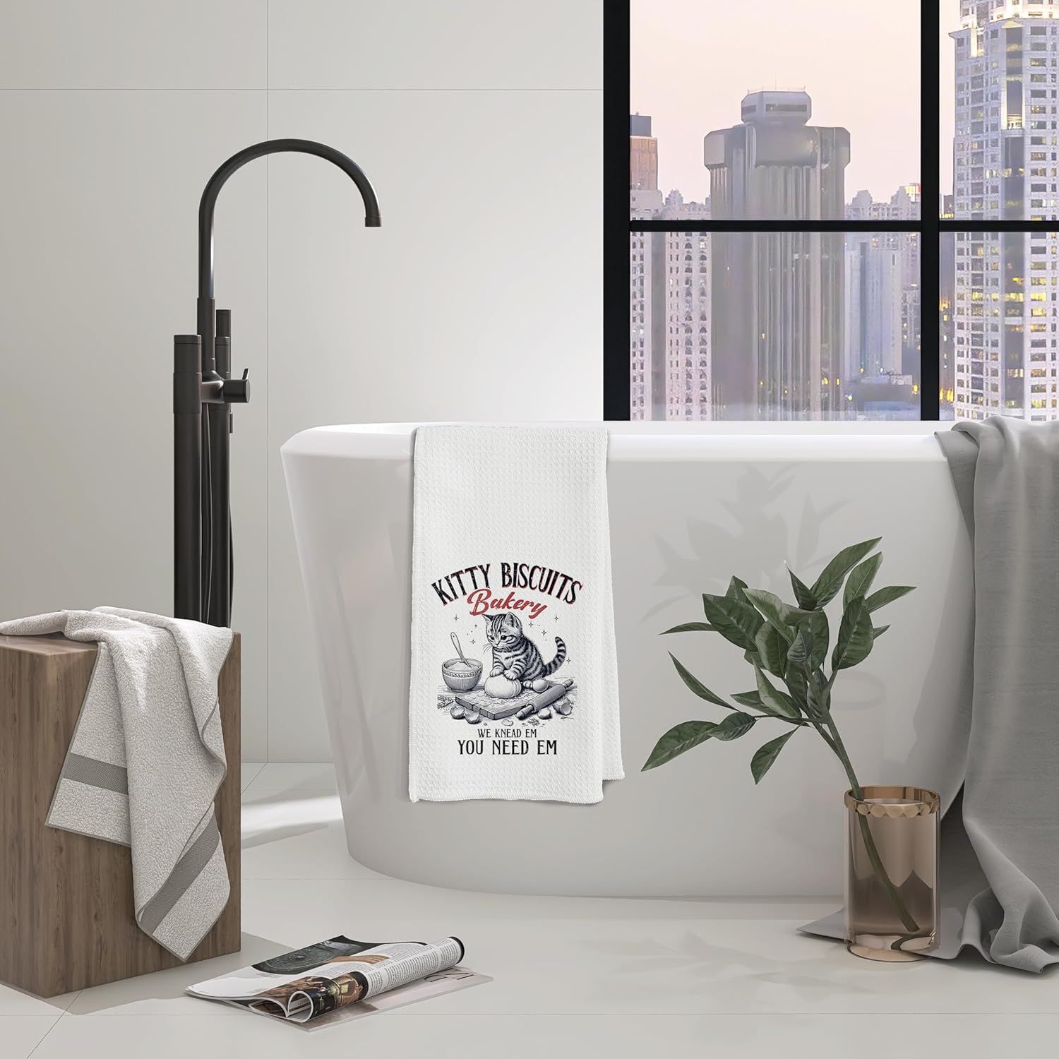 Retro Funny Cat Baking Kitchen Towels, Gifts for Baking Lovers Dish Tea Towels, Cat Lover Lady Mom Gifts, Kitty Biscuits Bakery Decorative Hand Towel for Kitchen, 16x24 Inch - Image 4