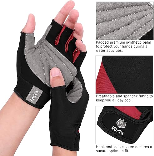 Miniatura 15 de FitsT4 Sports Guantes de palma acolchados de medio dedo para buceo, vela, moto acuática, embarque de pie, kayak y esquí acuático, adecuados