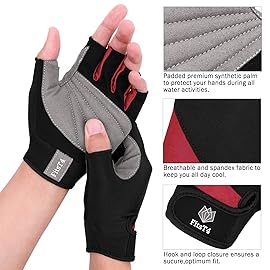 FitsT4 Sports Half Finger Padded Palm Gloves for Diving, Sailing, Jet Skiing, Stand-UP Boarding, Kayaking and Water Skiing, Suitable for Men&Women&Youth Red L