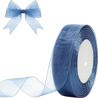 1 inch Sheer Organza Ribbon 50 Yards Royal Blue Chiffon Ribbon for Gift Wrapping Father's Day Wedding Bouquet Crafts