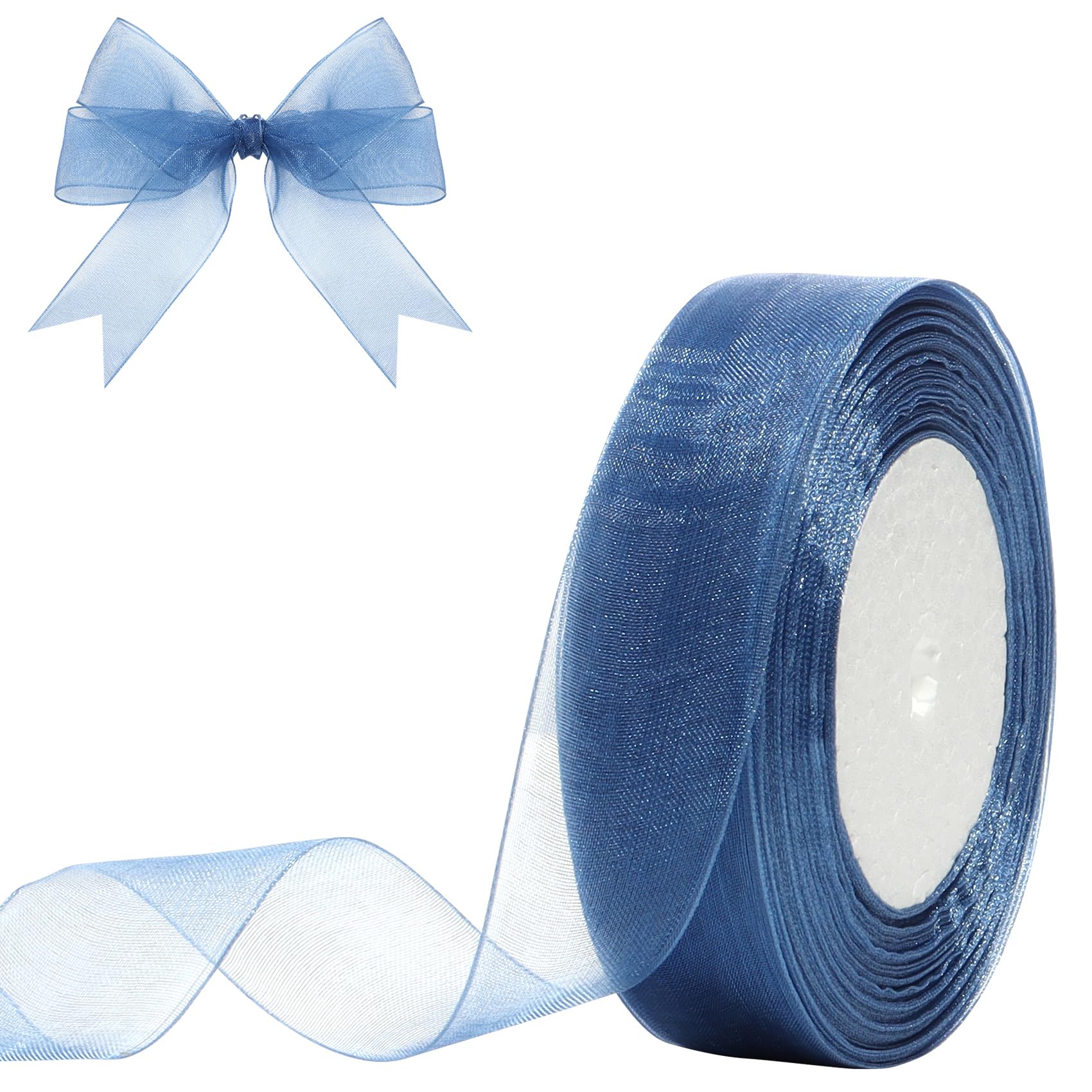 Hiswan 1 inch Sheer Organza Ribbon 50 Yards Royal Blue Chiffon Ribbon for Gift Wrapping Wedding Bouquet Crafts