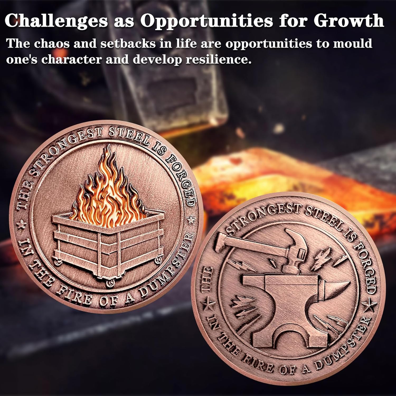 5pcs Dumpster Fire Coins The Strongest Steel is Forged in the Fire of a Dumpster Challenge Coin I’m Fine Funny Coin for Work Hilarious Coin