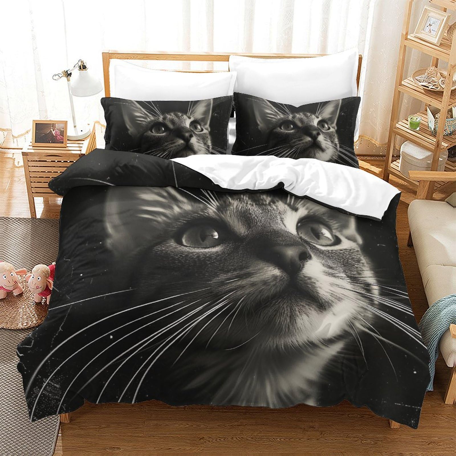 Housse de couette chat 3D imprimée 220x240 literie microfibre pour lit ado 3Pcs