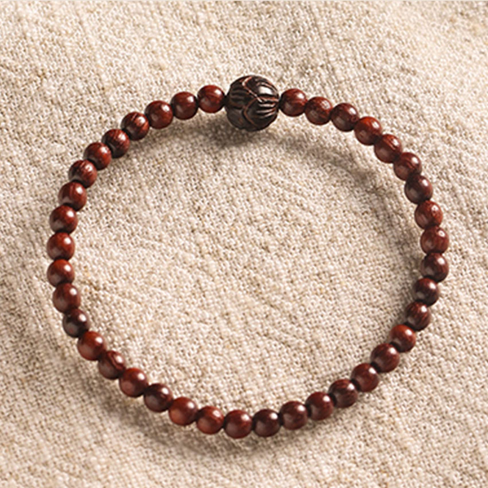 Bracciale Feng Shui Bracciale con Perline in Legno Naturale Bracciale con Perline Mala di Preghiera Bracciale in Legno Intagliato con Perline di Loto Bracciale Buddista Talismano Attira ricchezza