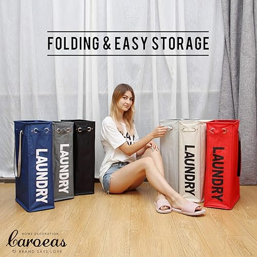 Miniatura 3 de Caroeas - Cesta para ropa sucia de tela de 24, práctica cesta para ropa sucia para colgar alta y angosta bolsa plegable, bolsa de lavandería de