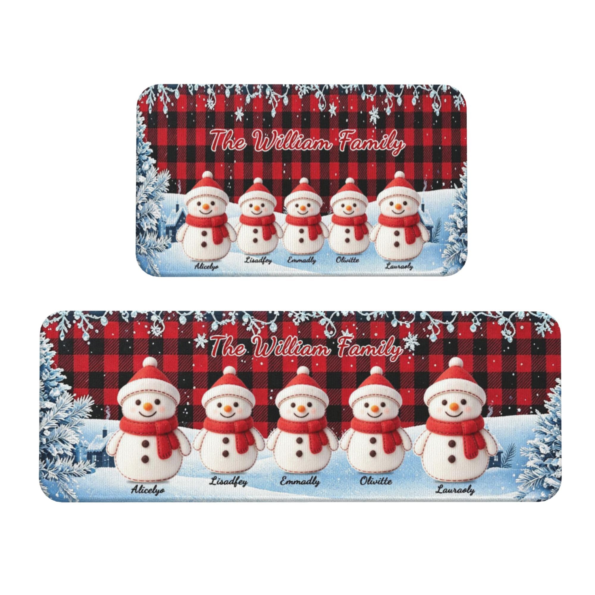 Personalized Snowman Family Christmas Runner Rug, Christmas Kitchen Rug Mat