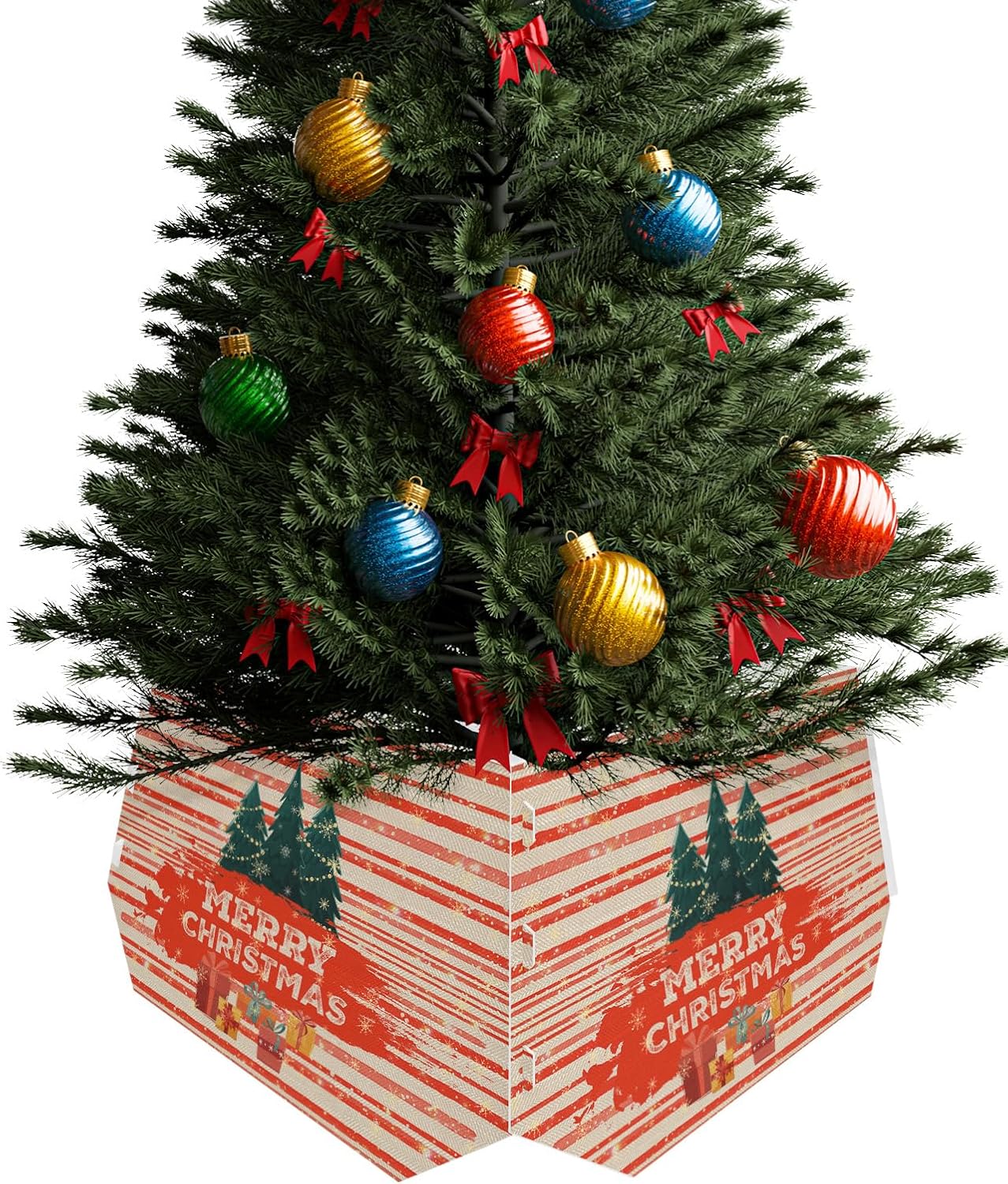 Christmas Tree Collar 4PCS-14.5"x 10", Christmas Tree Ring Christmas Red Striped Xmas Tree Gift Christmas Tree Stands Skirts Base Covers for Xmas Holiday Home Decor