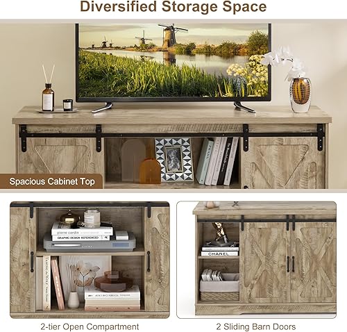 Miniatura 9 de Tangkula Soporte de TV con puerta corrediza de granero para televisores de hasta 65 pulgadas, centro de entretenimiento de granja con estantes