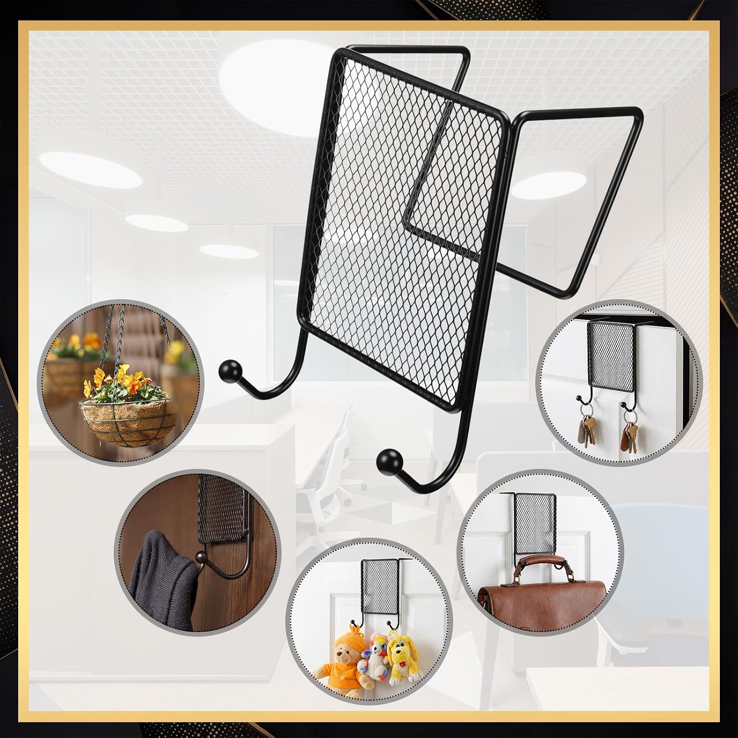 Frienda 2 Pack Cubicle Coat Hooks Mesh Double Coat Wire Hanger Partition Space Additions Black Metal Hooks for Cubicle Wall Panel Partition