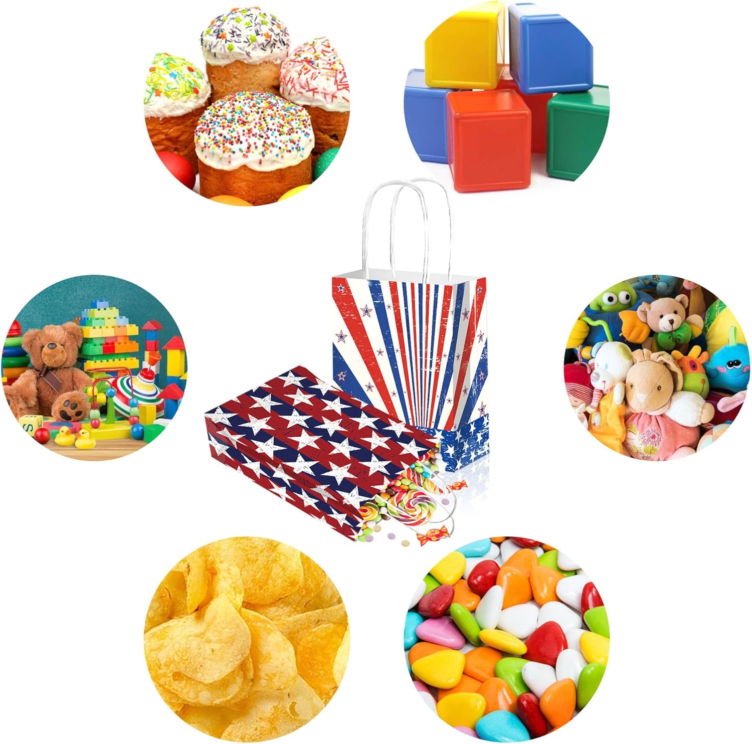CRAWPROP 12PCS Patriotic Party Paper Bags Candy Gift Bags Paper Gift Bags 4th of July USA Party Supplies Party Independence Day Favors, Blue - Image 4