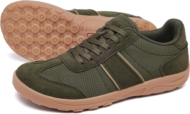 SILENTCARE Mens Wide Barefoot Shoes Sneakers Minimalist Zero-Drop Sole Wide Toe Box, Optimal Traction for Gym Walking Travel Army Green 13