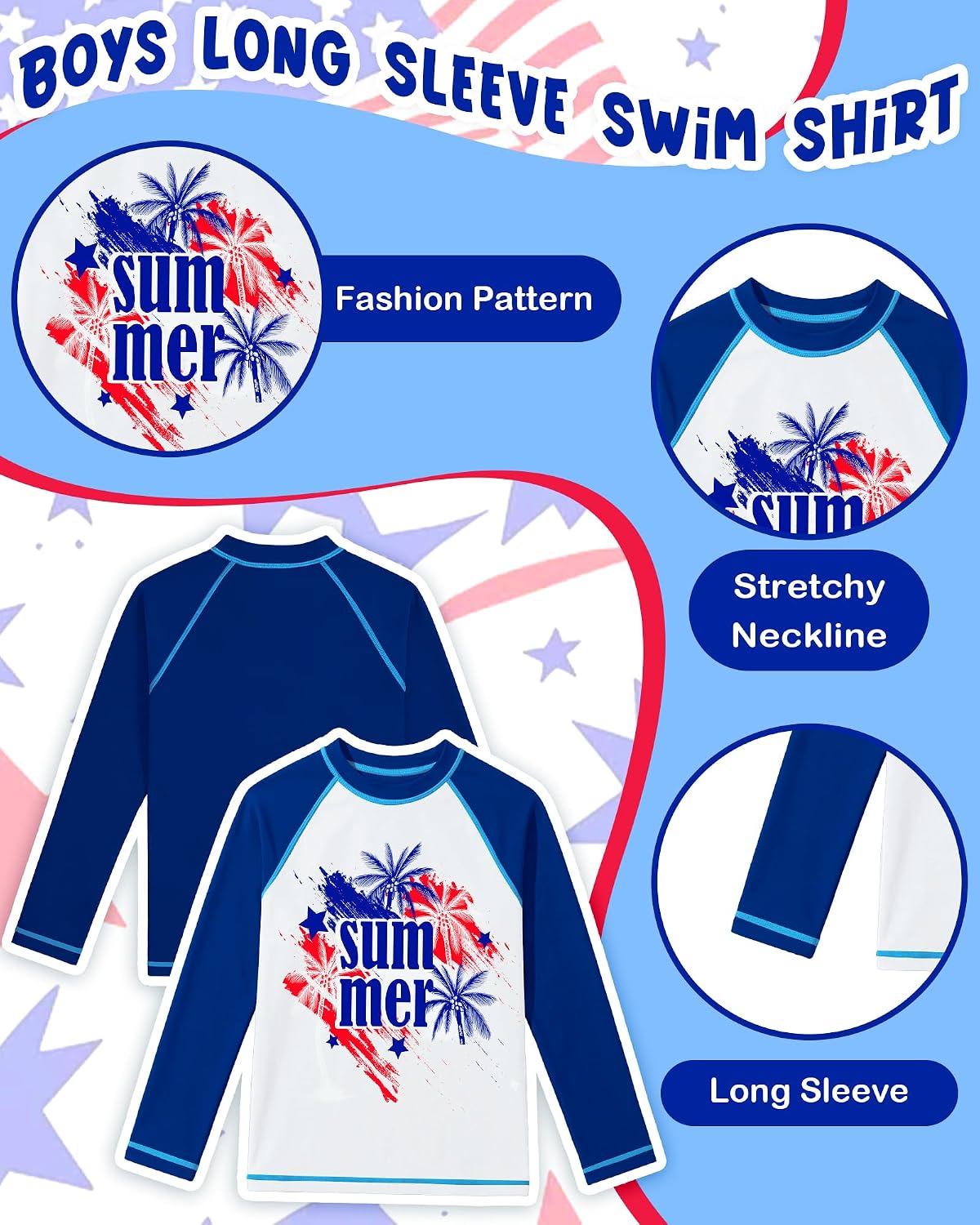 Boys Rash Guard Swim Set with Swim Trunks Kids Two Piece Swimsuits Long Sleeve Bathing Suit Swimwear Size 7-16