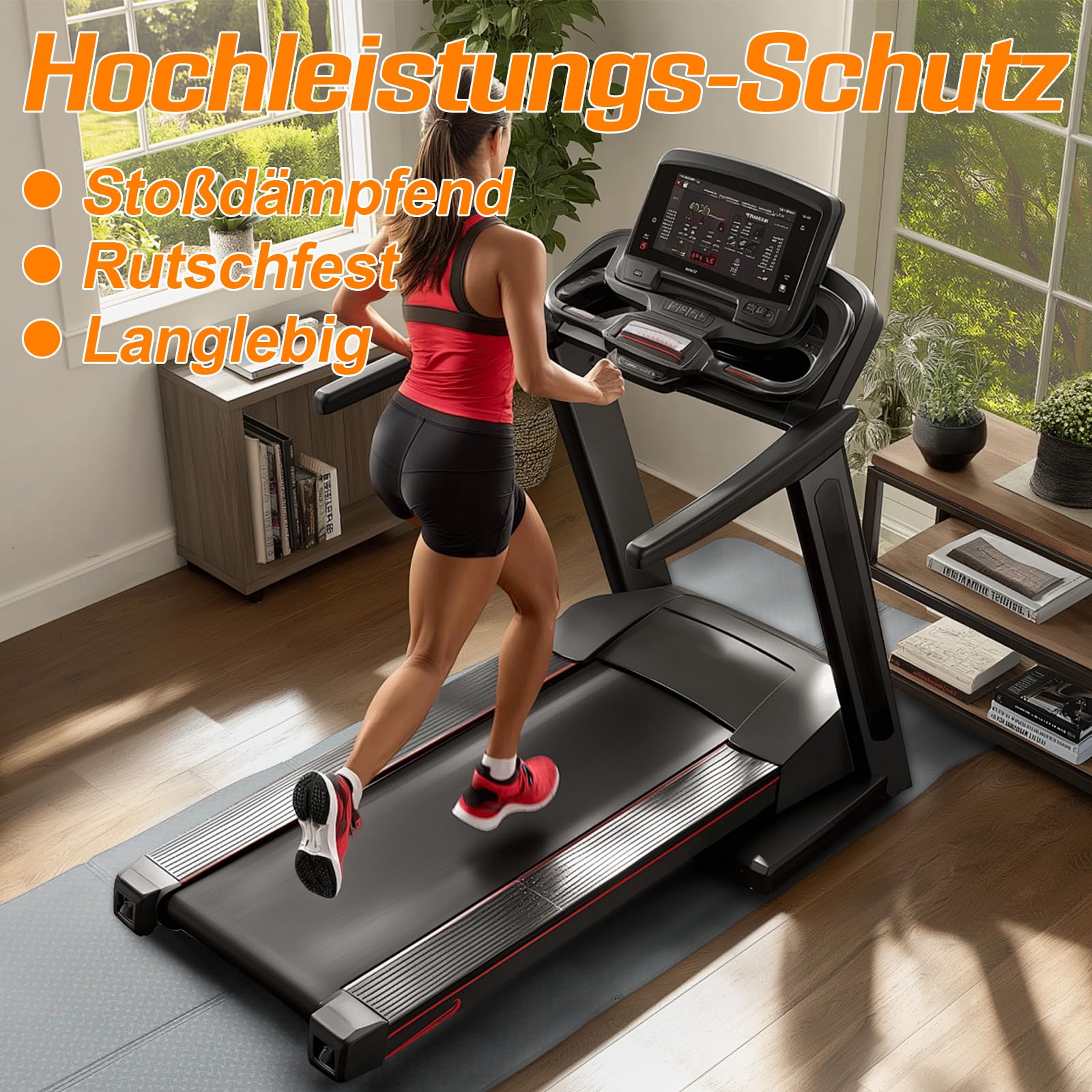 Bodenschutzmatte Fitnessgerät, Faltbare Laufband Matte 150×61 cm, 8 mm TPE Trainingsmatte rutschfest, Geruchsneutral Stoßdämpfend Wasserfest Sport Matte für Laufbänd, Ellipsentrainer (150×61×0.8cm)