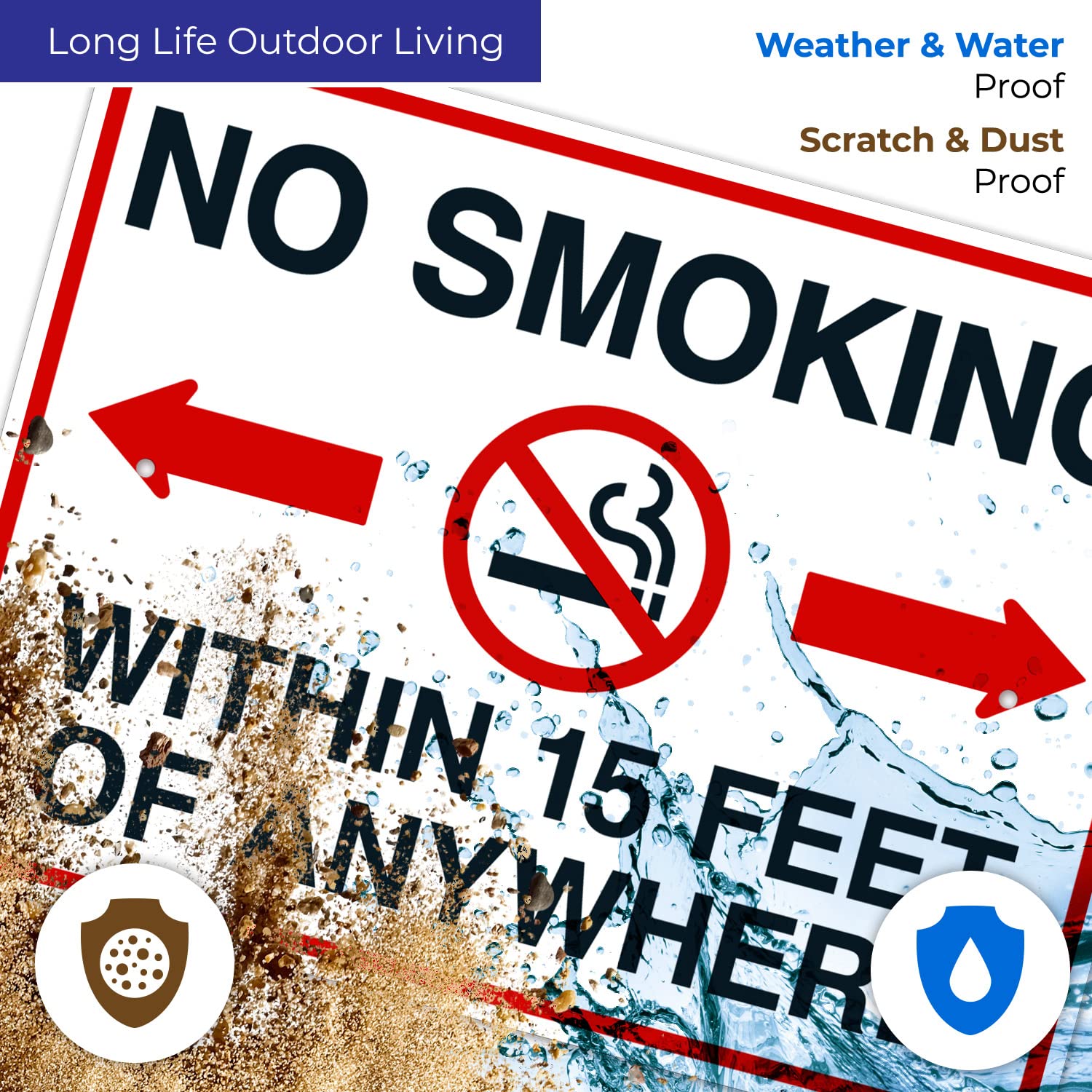 No Smoking Within 15 Feet of Anywhere with Graphic Sign, 18x24 Inches, Rust Free .063 Aluminum, Fade Resistant, Made in USA