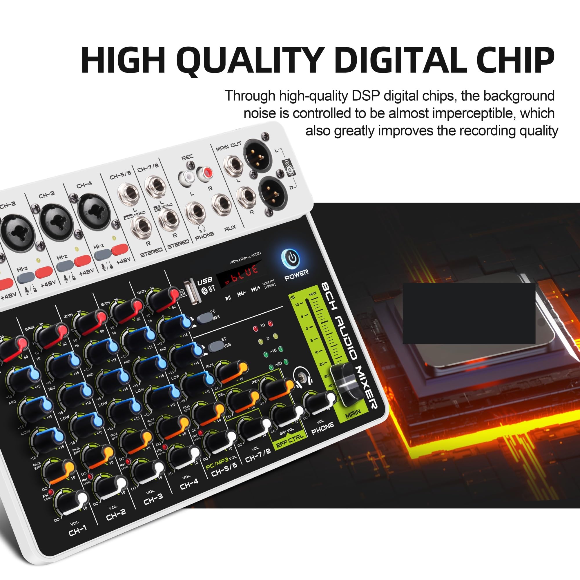Table de mixage audio, Debra V8 – table de mixage Audio à 8 canaux, Console DJ avec Bluetooth 5.0, alimentation fantôme 48V, 2 pièces
