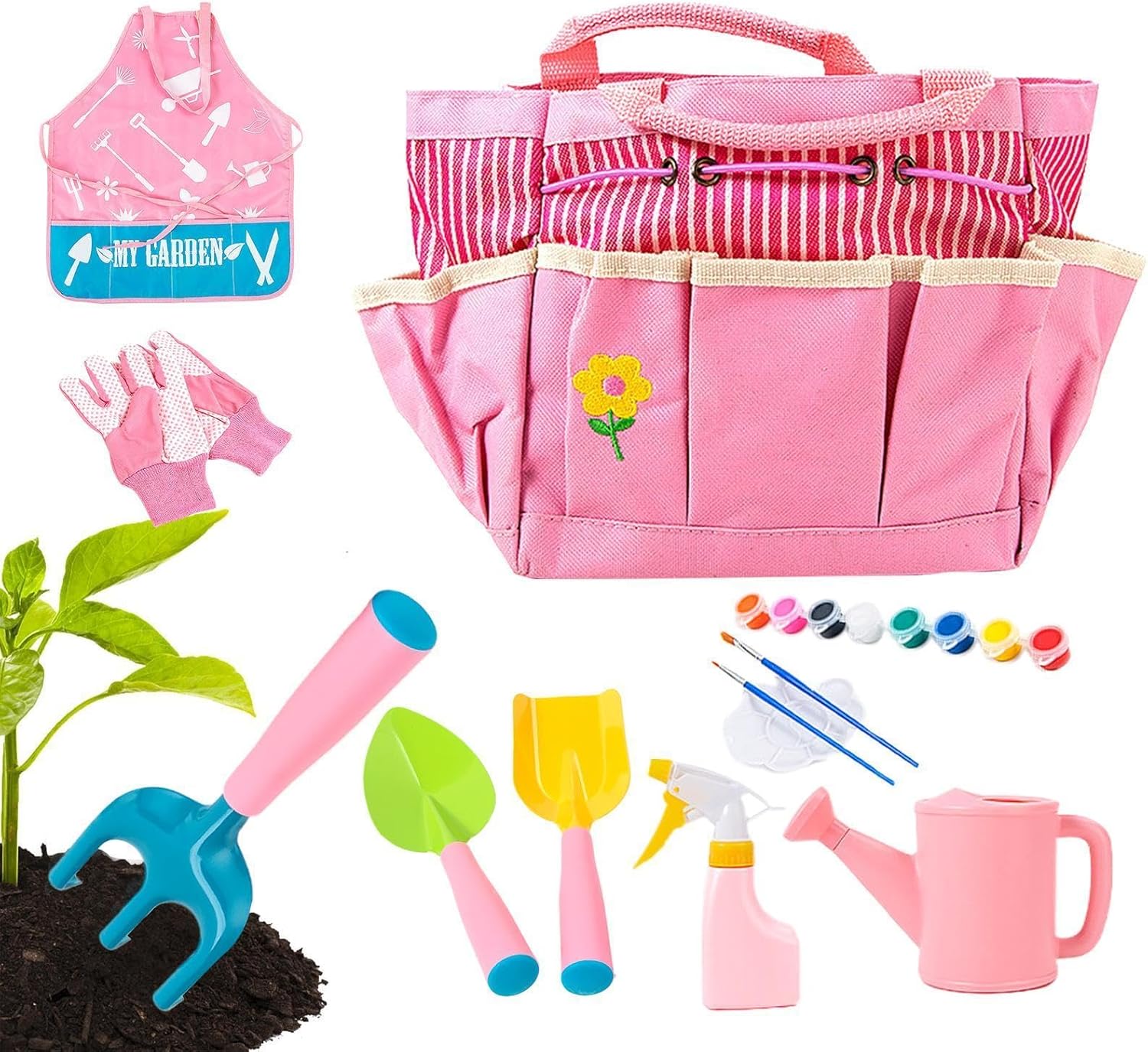 Kids Gardening Kit - Ergonomic Outdoor Tool Set, Children Garden Play Equipment Bundle, Durable Yard Work Toys for Learning Fun, Home Backyard Gardening Activity, Boys Girls Family Kindergarten Use