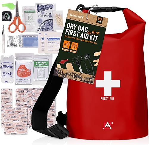 Miniatura 8 de Avalanche Kit de primeros auxilios en bolsa seca, kit de suministros de emergencia de 103 piezas en bolsa impermeable para el hogar, automóvil,