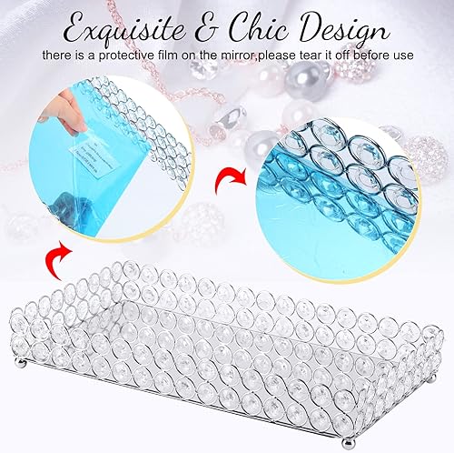 Miniatura 4 de Potchen Bandeja de perfume de 3 piezas con espejo de cristal para tocador de maquillaje, juego de brochas para baño, organizador decorativo,