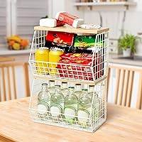 Vista 11 de Frutero, cesta de frutas apilable montada en la pared con tapa de madera lisa con 4 ganchos para colgar plátanos, organizador de encimera de cocina