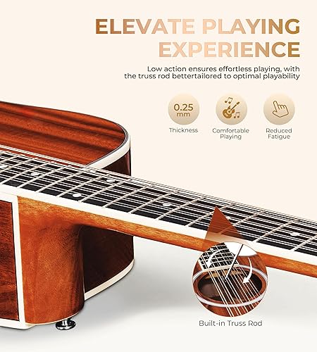 Miniatura 4 de Vangoa Guitarra de 12 cuerdas paquete de guitarra acústica-eléctrica Dreadnought Corte cuerpo Sapele natural brillante VA21CE NT12