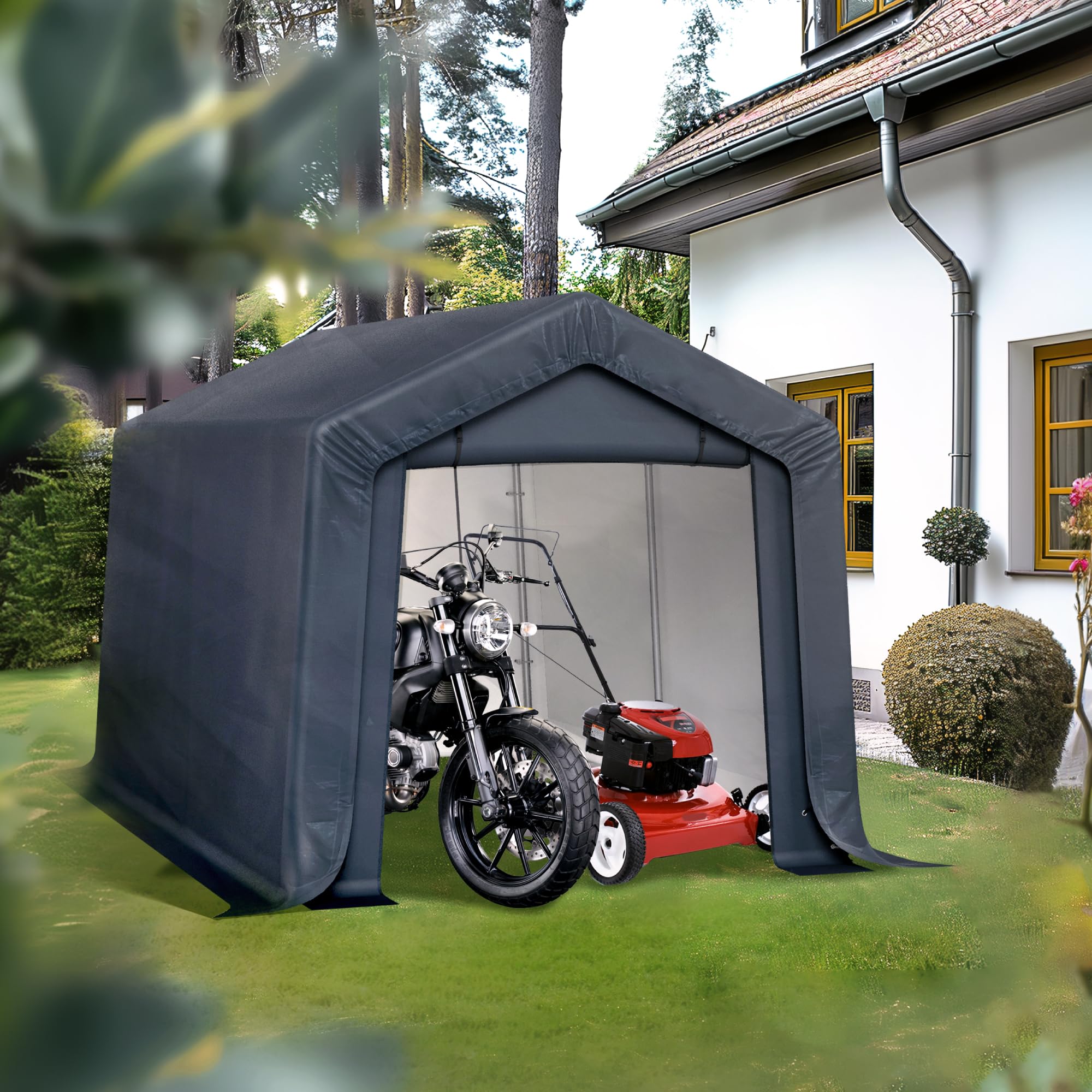 PHI VILLA Geräteschuppen Gartenhütte 240x370x220cm Grau Wetterschutz Shelter 2 Türen