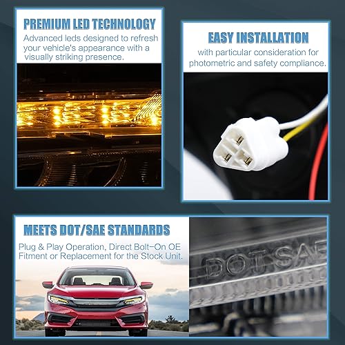 Miniatura 5 de VLAND Conjunto de faros delanteros para Honda Civic DRL 2016-2021 de 10 generación con animación de inicio