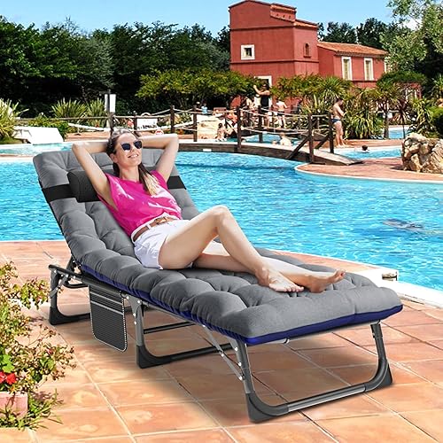 Miniatura 5 de DoCred Sillón plegable con colchón, cama plegable ajustable de 5 posiciones, tumbona perfecta para tomar el sol, campamento, piscina, playa, patio