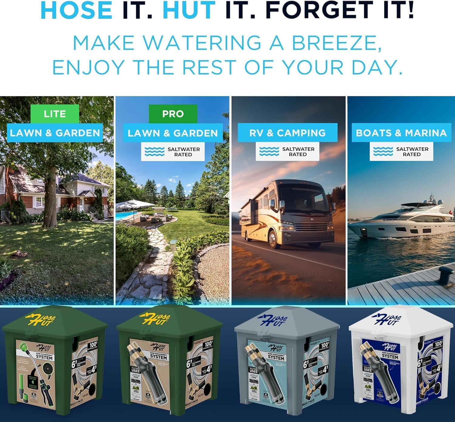 Marine Hose Management System - Boat Washdown Hose Holder, Perfect for Dock Hose Storage -Saltwater Rated, UV Protected, With 3 Boat Hoses & Accessories (White - Marine System)