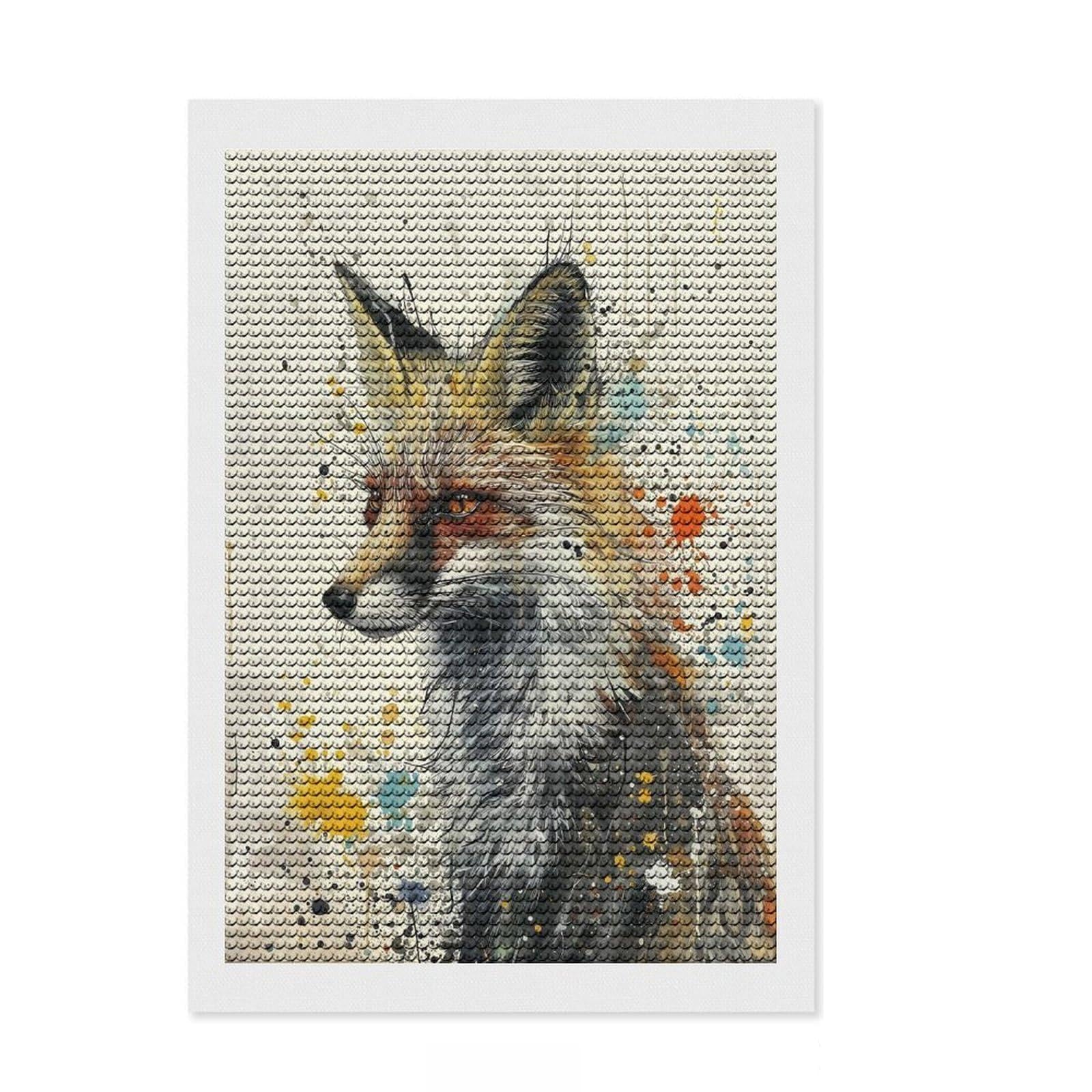 Junmoney Whimsical Fox Art Diamond Painting Kit 8"x12", Festive Craft Gift, for Family Craft Time, Printed Canvas, Cosy Home Accent