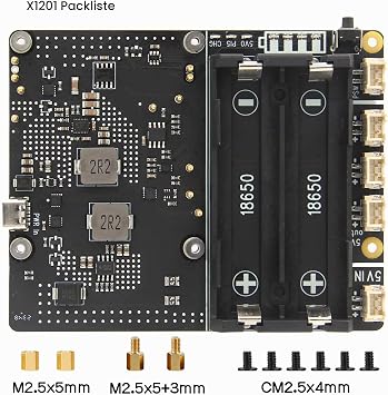 Geekworm X1201 Ultra-Thin UPS Shield Max 5.1V 5A Output for Raspberry Pi 5 Ultra-thin Design Power Management Auto Power On Safe Shutdown Power Loss Detection Require 18650 BAT