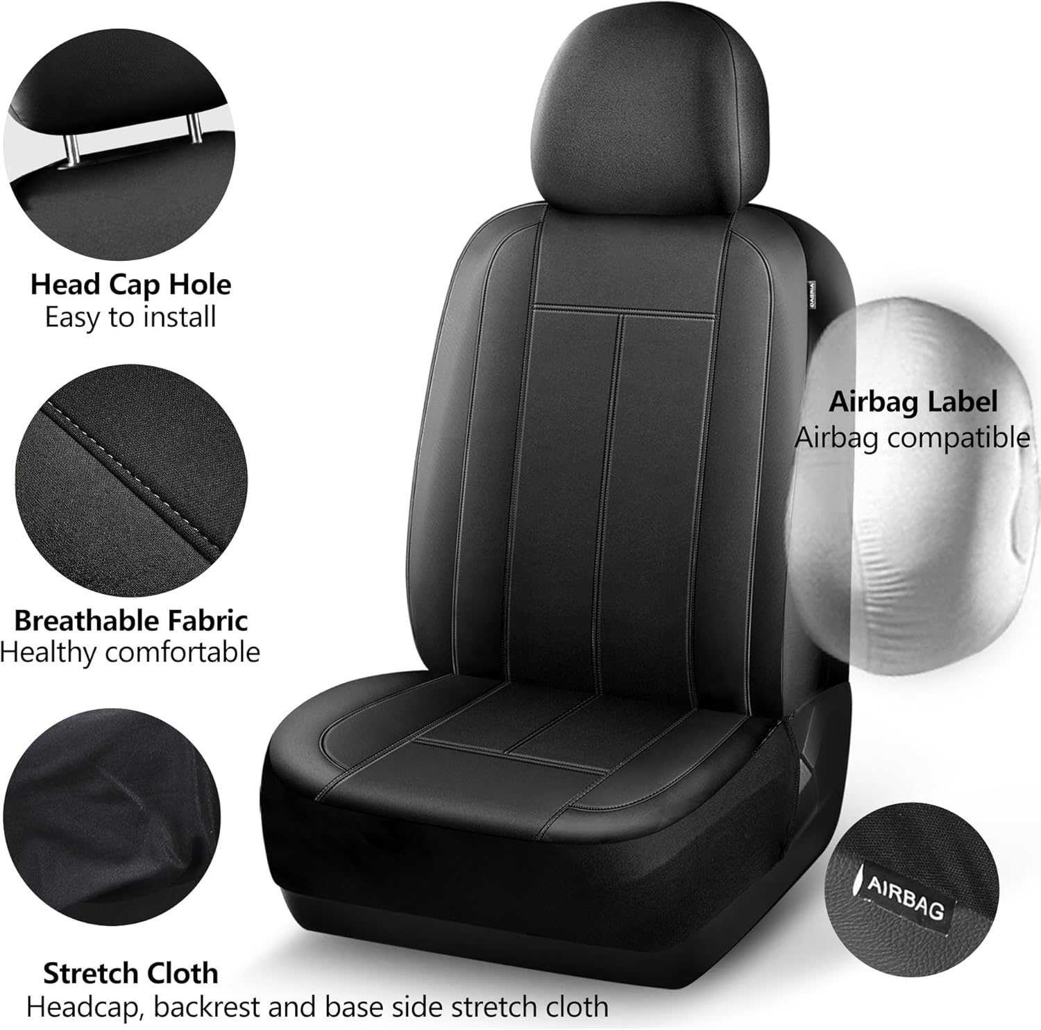 Car seat Covers Full Set, Waterproof Neoprene Seat Covers, Airbag Compatibable, Universal Automotive Comfort Protection for Most Cars, Trucks, SUVs (Black 816)