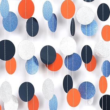 Blue-Silver Orange Space Party-Decorations Streamers-Garland - 52Ft Graduation 2026 Glitter Hanging Paper Banner,Birthday Boy Baby Shower Decor Banners Lasting Surprise