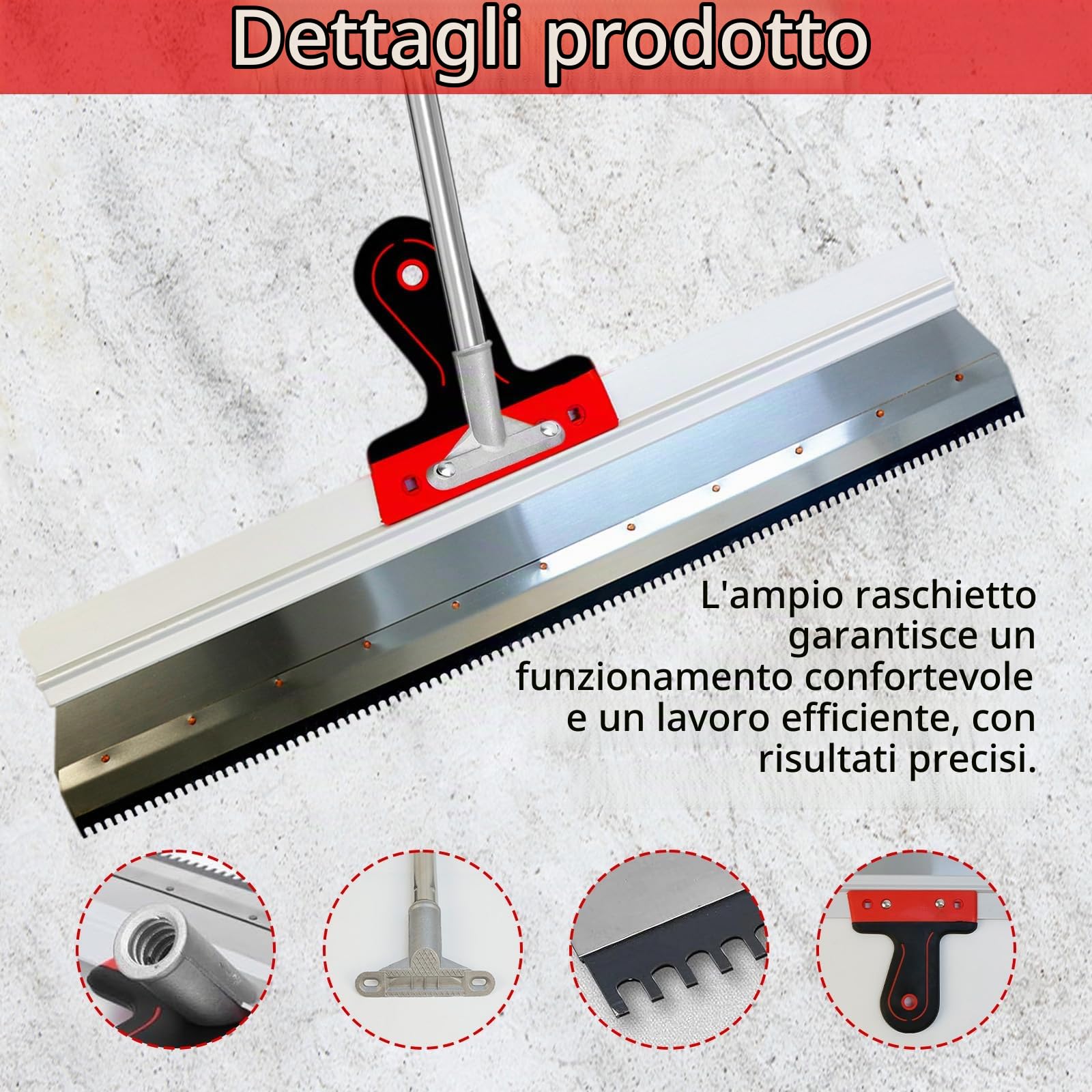 Kit di Strumenti Autolivellante per Pavimenti, Spatola di Compensazione Professionale Spatola Dentata per Cemento 560 MM Utensile per livellamento Pavimenti con Asta Telescopica 200 cm