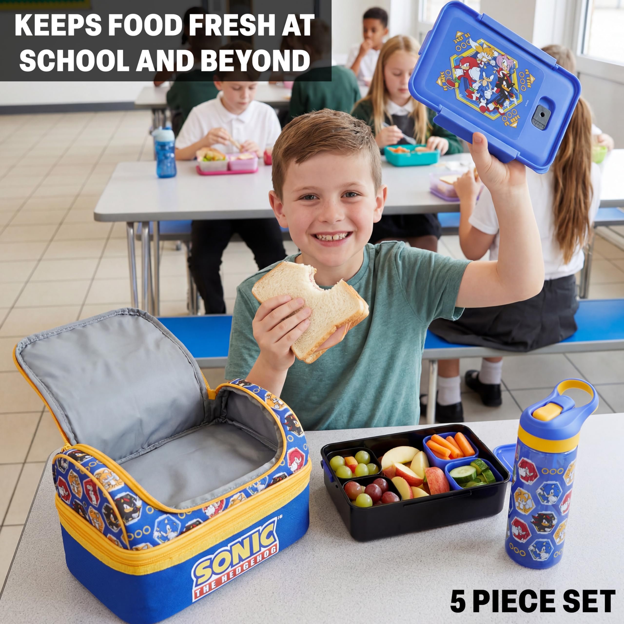 Get Trend SONIC THE HEDGEHOG Set Porta Pranzo Bambini, 3 Pezzi con Borsa Termica, Lunch Box, Borraccia Bambini, Porta Merenda Termico per Scuola e Tempo Libero, Idee Regalo Bambino (Blu/Multi Sonic)