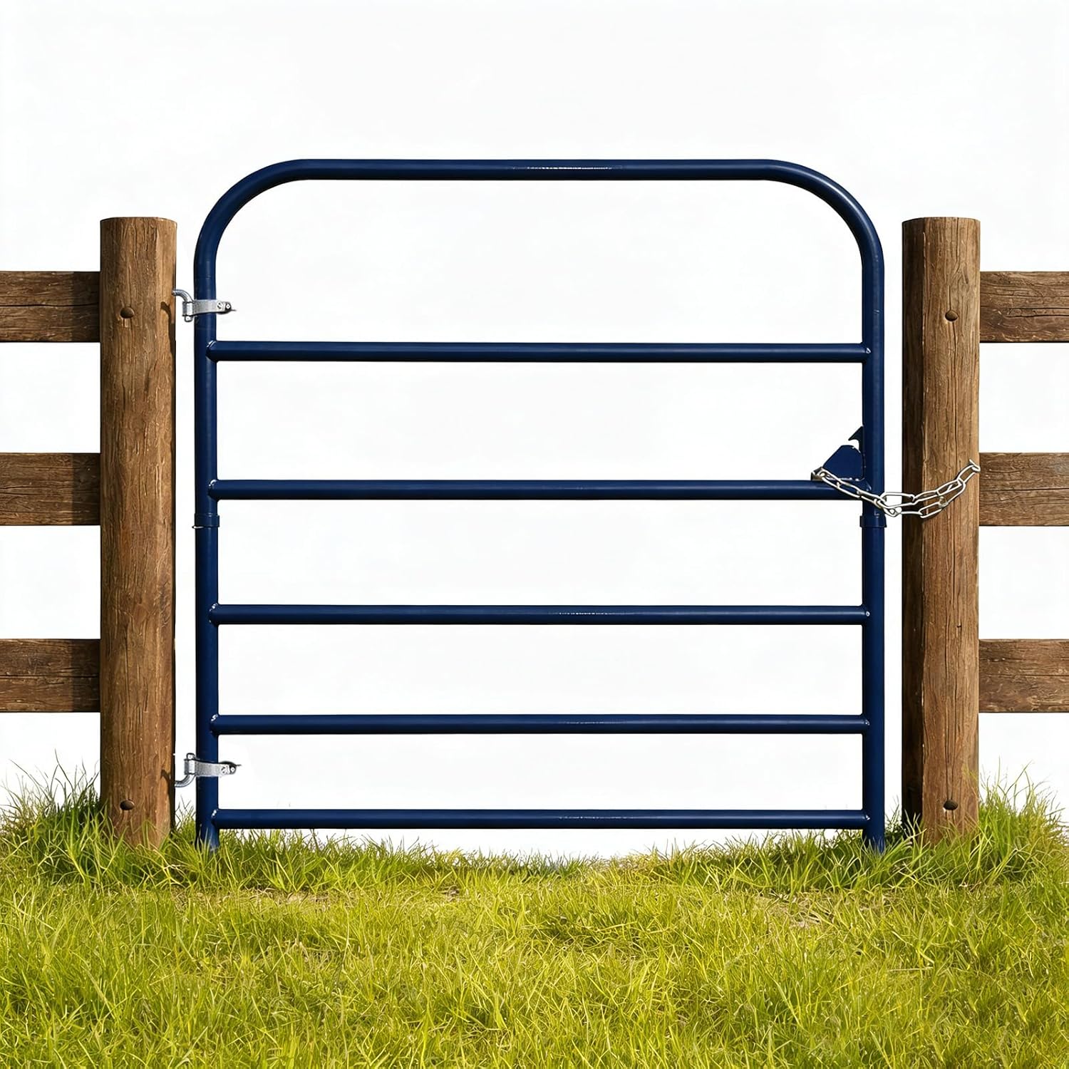 Blue 6 Bar Utility Tube Gate 4 ft (W) x 50 in (H), Heavy-Duty Steel Farm Gate with Chain Latch, Animal-Safe Utility Livestock Gate for Horse, Cattle